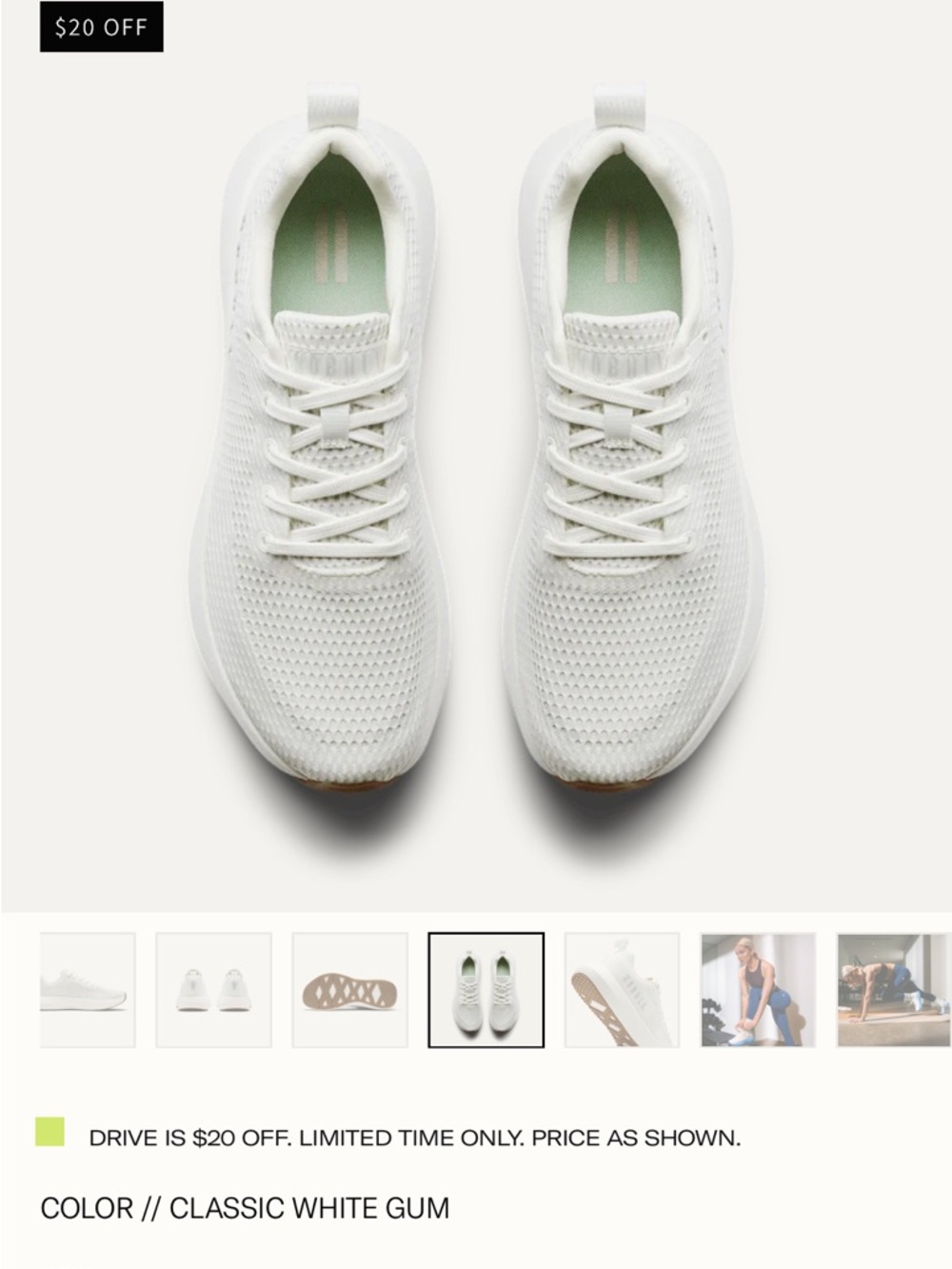 NOBULL Drive Mesh Sneaker in White Gum, size 8 - Picture 3 of 8